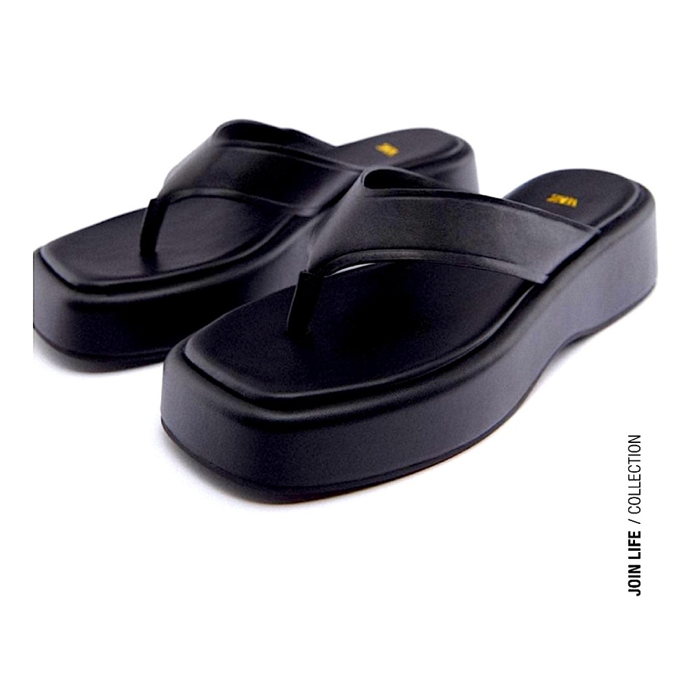 Zara Chunky Flat Leather Sandals Size 7.5